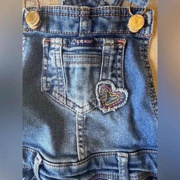 Jordache Girls’ Denim Overall Shorts – Size 4T rainbow embroidery - Picture 5 of 7